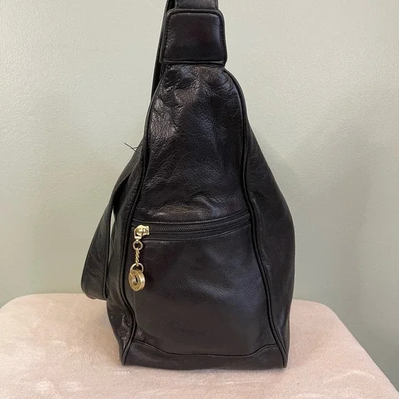 PERLINA New York Womens Shoulder Crossbody Bag Handbag HOBO Leather Black Casual - Picture 4 of 11